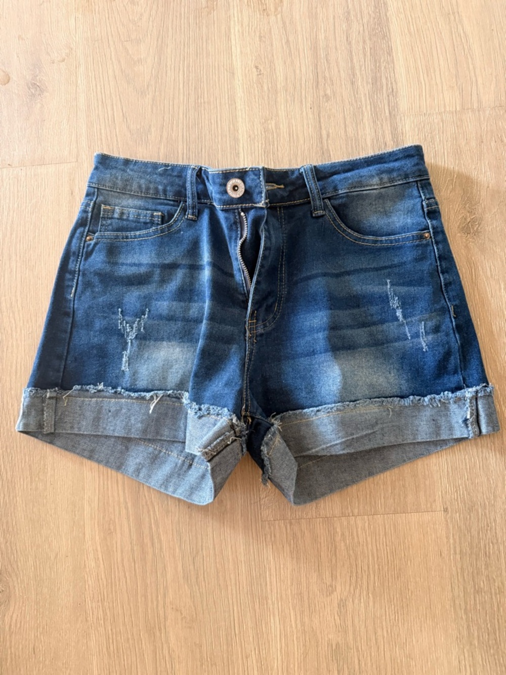 Women's Dark Blue Denim Rolled Hem Shorts